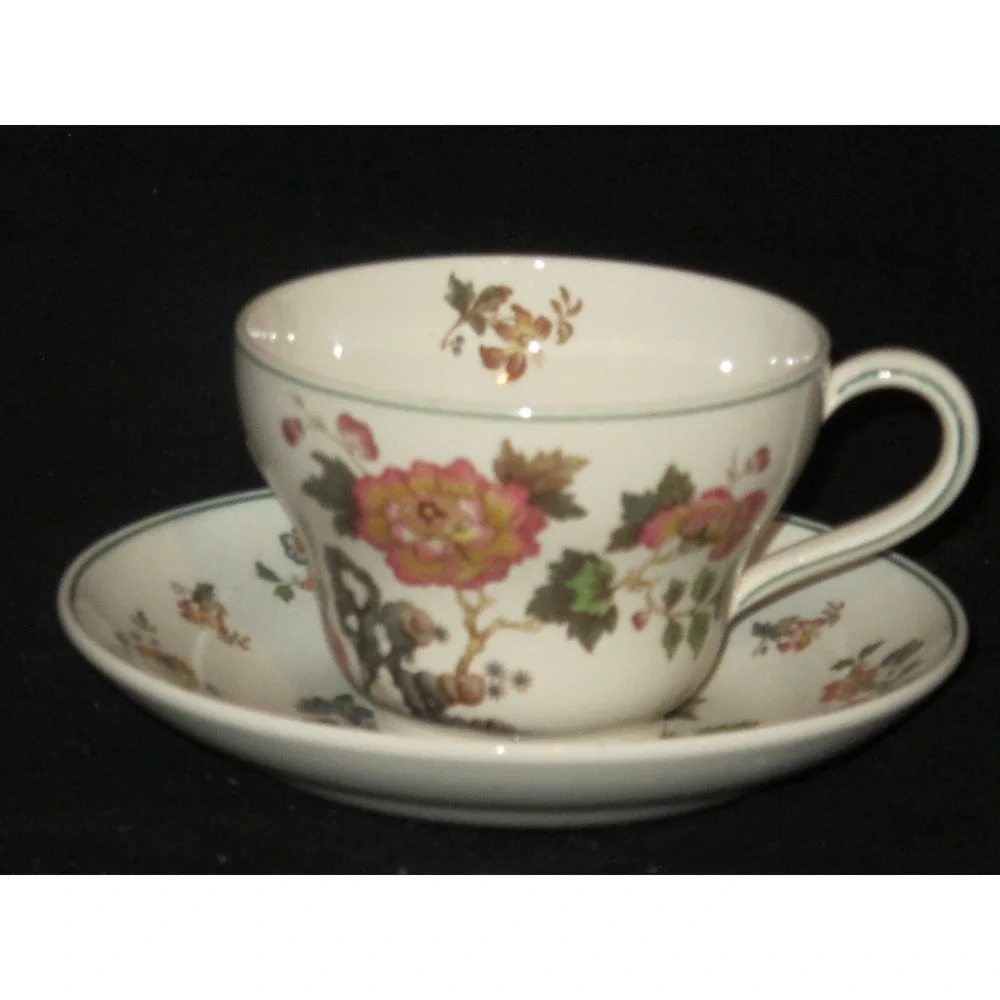 Wedgwood Eastern Flowers Teacup Cup & Saucer Set‎ (s) Green trim